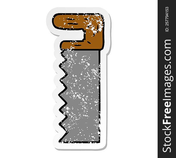 Distressed Sticker Cartoon Doodle Of A Metal Saw