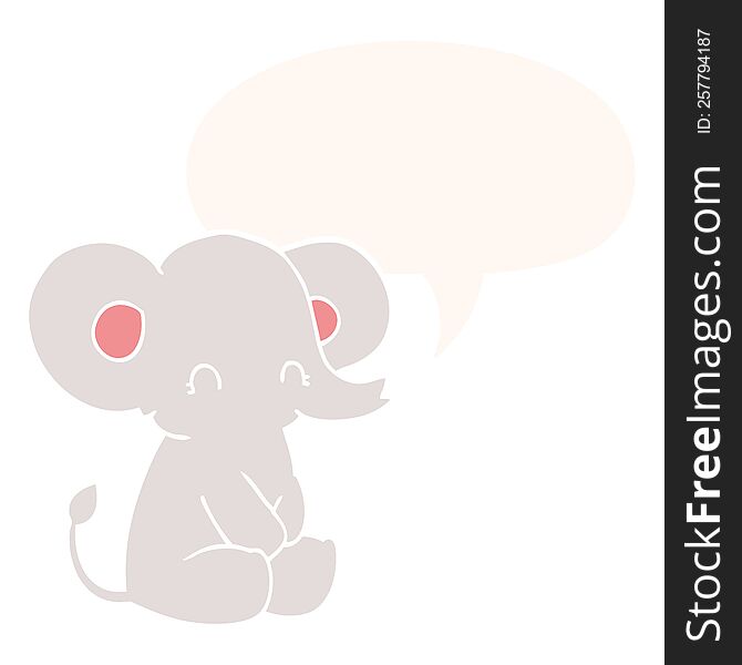 Cute Cartoon Elephant And Speech Bubble In Retro Style