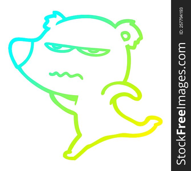 Cold Gradient Line Drawing Annoyed Bear Cartoon Running