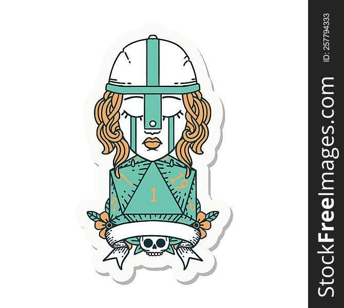 Crying Human Fighter With Natural One D20 Dice Sticker