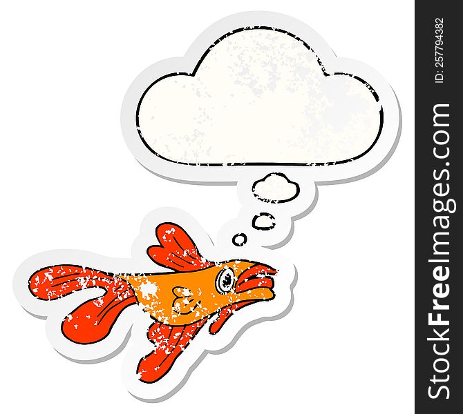 cartoon fighting fish with thought bubble as a distressed worn sticker