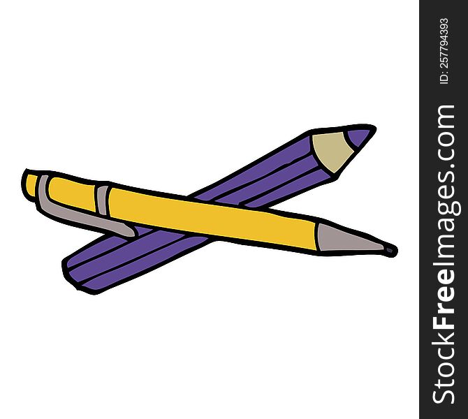 cartoon doodle pencil and pen