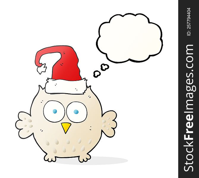 Thought Bubble Cartoon Owl Wearing Christmas Hat