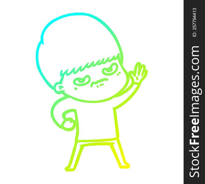 cold gradient line drawing of a angry cartoon boy