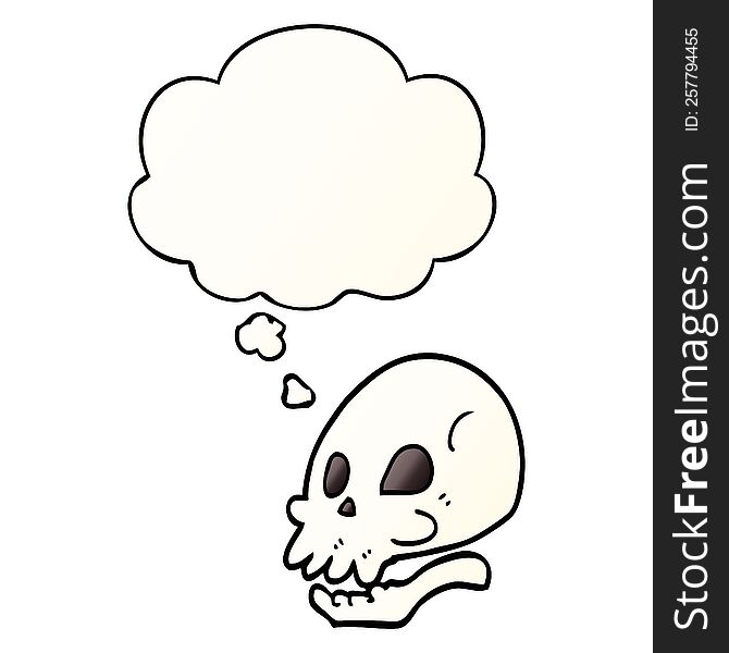 cartoon skull and thought bubble in smooth gradient style