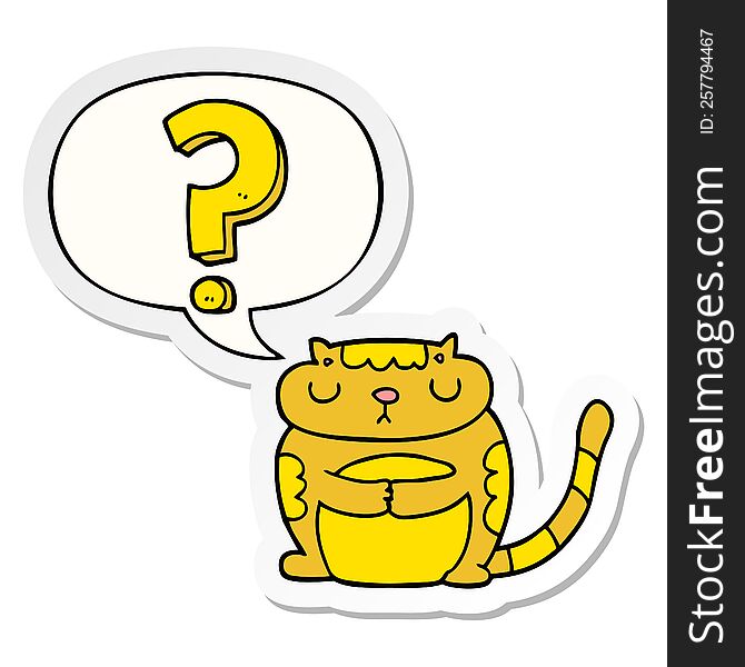 cartoon cat with question mark with speech bubble sticker. cartoon cat with question mark with speech bubble sticker