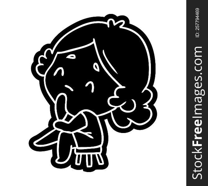 cartoon icon of a cute kawaii lady