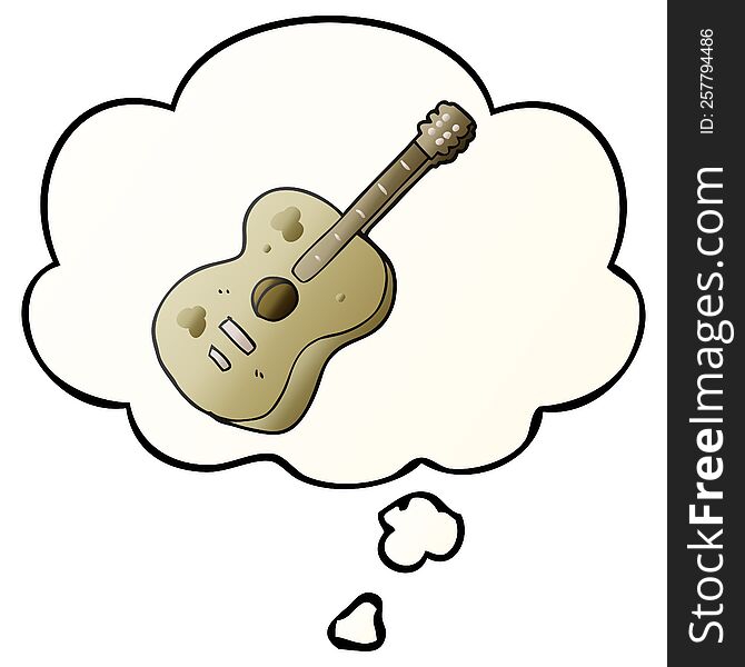 cartoon guitar with thought bubble in smooth gradient style