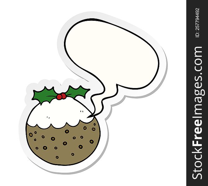 cartoon christmas pudding with speech bubble sticker