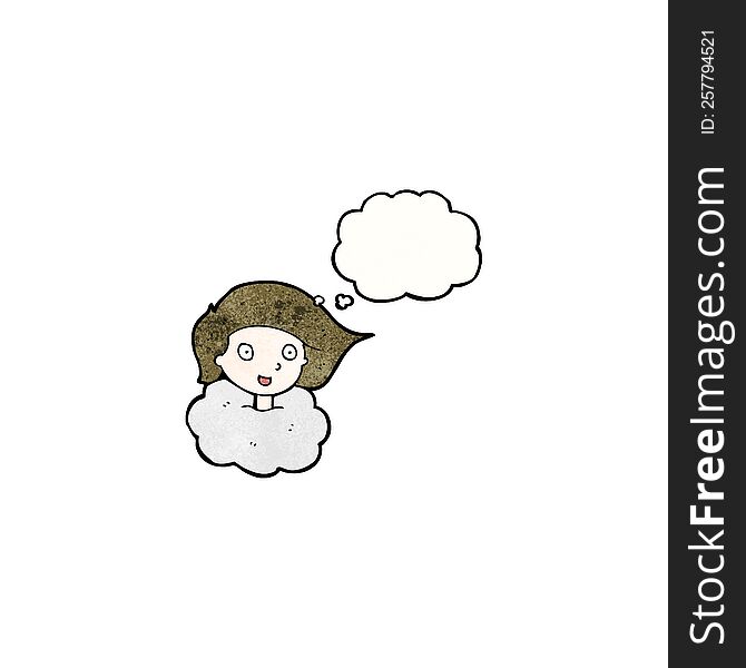 cartoon girl with head in clouds
