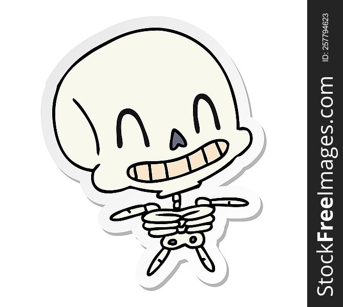 Sticker Cartoon Of Spooky Kawaii Skeleton