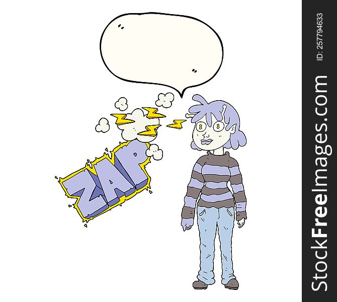 freehand drawn speech bubble cartoon casual alien girl using telepathy