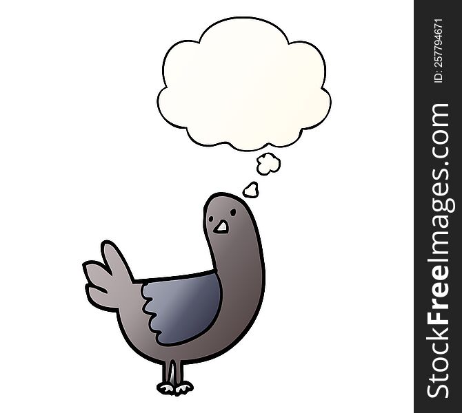 Cartoon Pigeon And Thought Bubble In Smooth Gradient Style