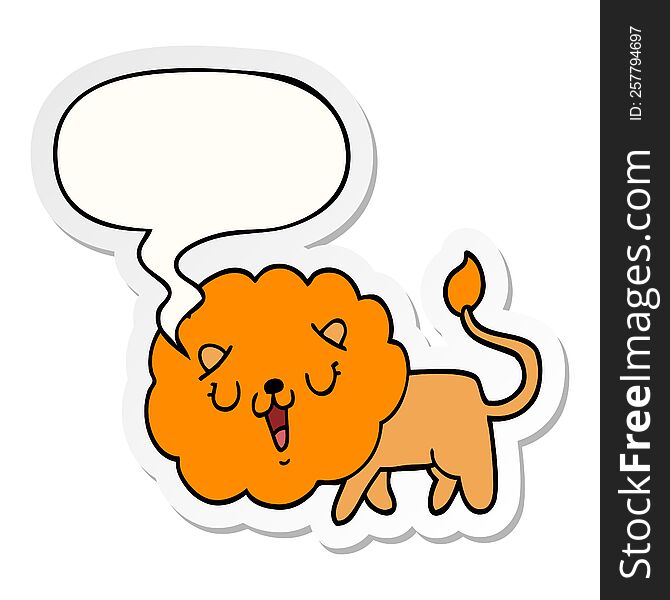 Cute Cartoon Lion And Speech Bubble Sticker
