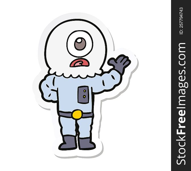 Sticker Of A Cartoon Cyclops Alien Spaceman