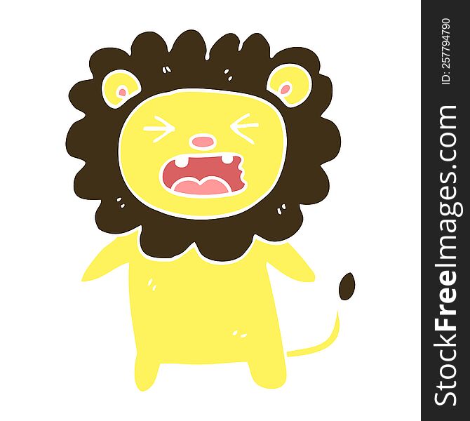 flat color illustration cartoon roaring lion