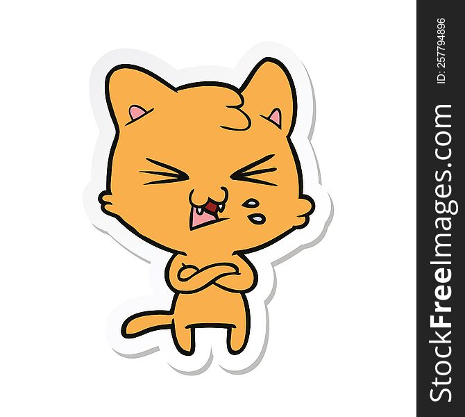 sticker of a cartoon hissing cat