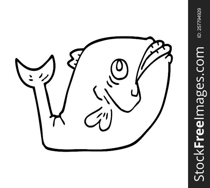 Funny Line Drawing Cartoon Fish