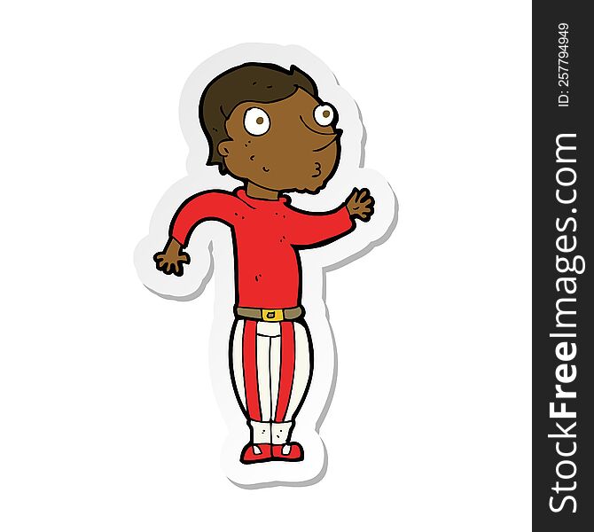sticker of a cartoon man in loud clothes