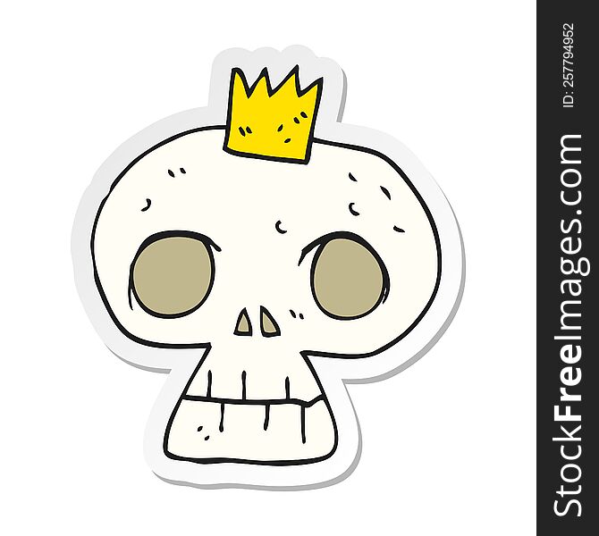 Sticker Of A Cartoon Skull With Crown