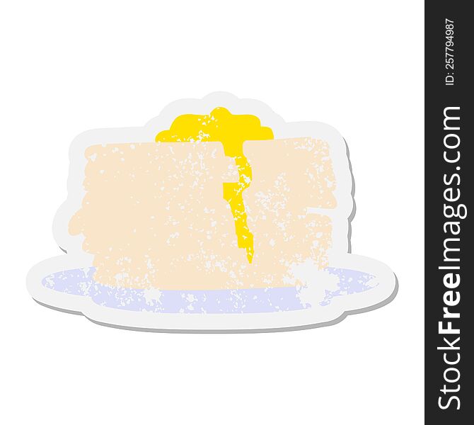 cartoon stack of pancakes with butter grunge sticker
