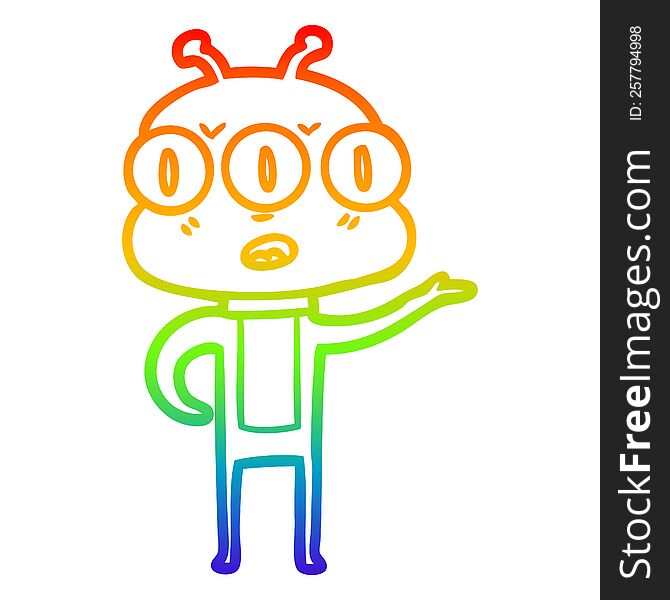 rainbow gradient line drawing of a confused three eyed alien