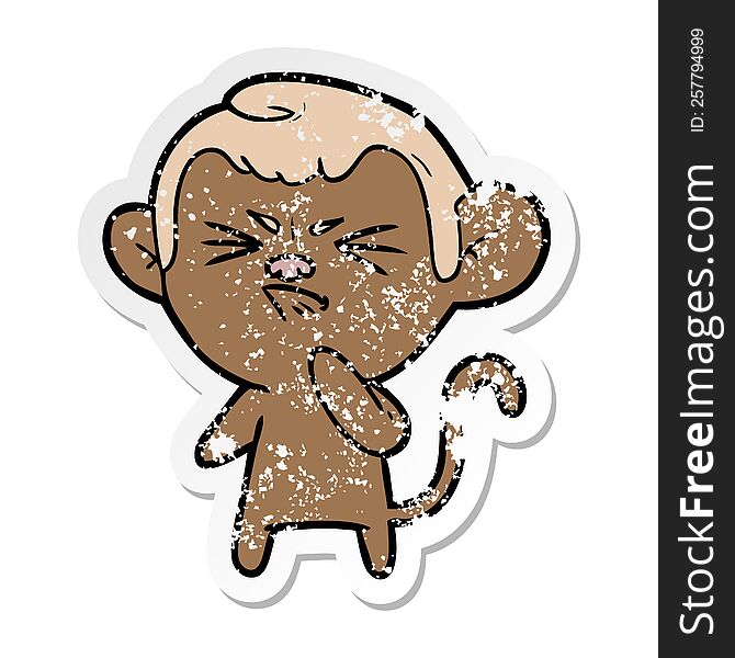 Distressed Sticker Of A Cartoon Angry Monkey