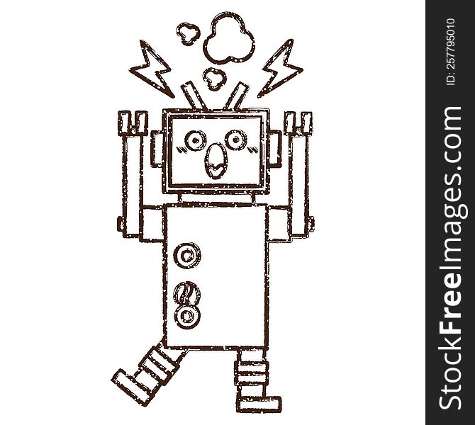 Malfunctioning Robot Charcoal Drawing