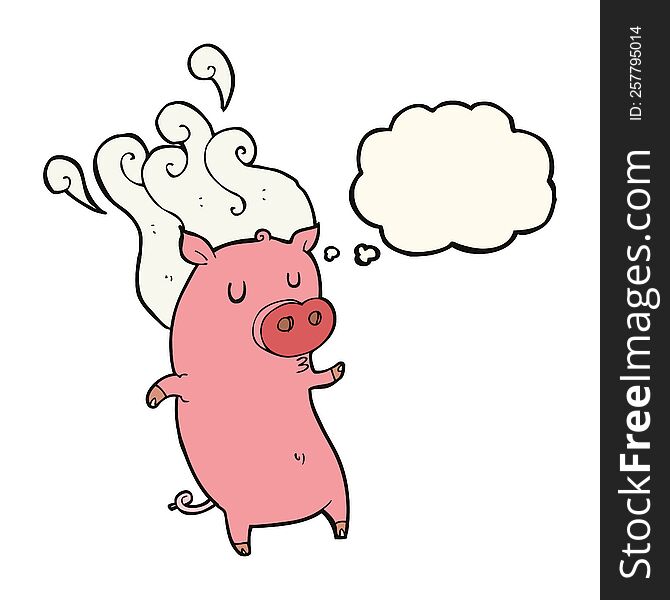smelly cartoon pig with thought bubble
