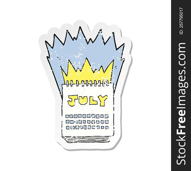 Retro Distressed Sticker Of A Cartoon Calendar Showing Month Of July