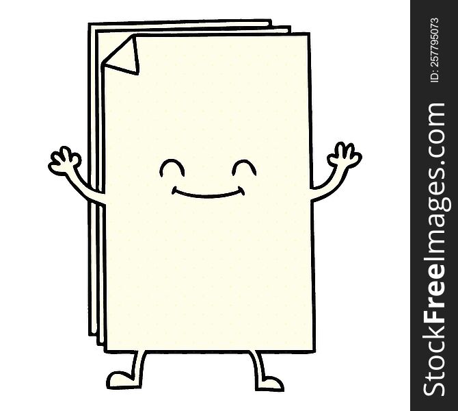 quirky comic book style cartoon happy stack of papers