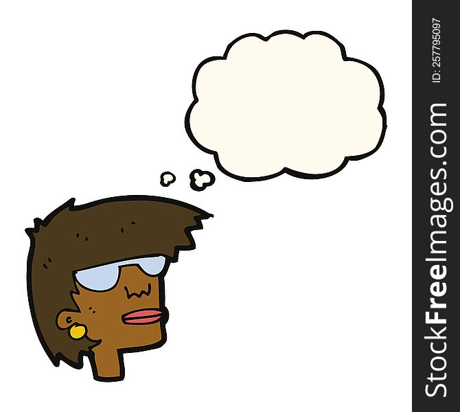 Cartoon Female Face With Glasses With Thought Bubble