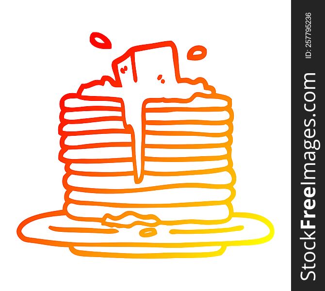 warm gradient line drawing of a cartoon butter melting on pancakes