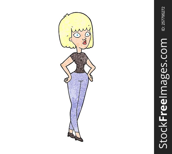Textured Cartoon Woman With Hands On Hips