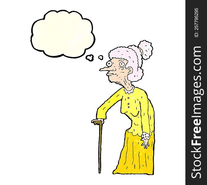 Cartoon Old Woman With Thought Bubble