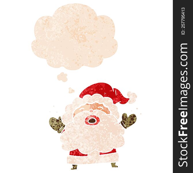 Cartoon Santa Claus Shouting And Thought Bubble In Retro Textured Style