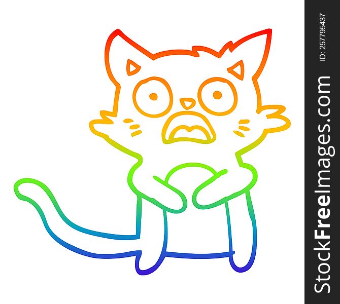 rainbow gradient line drawing of a cartoon horrified cat