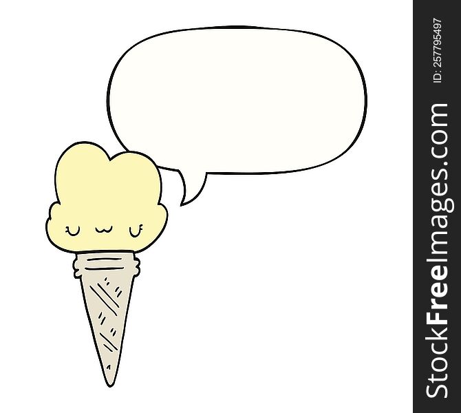 Cartoon Ice Cream And Face And Speech Bubble