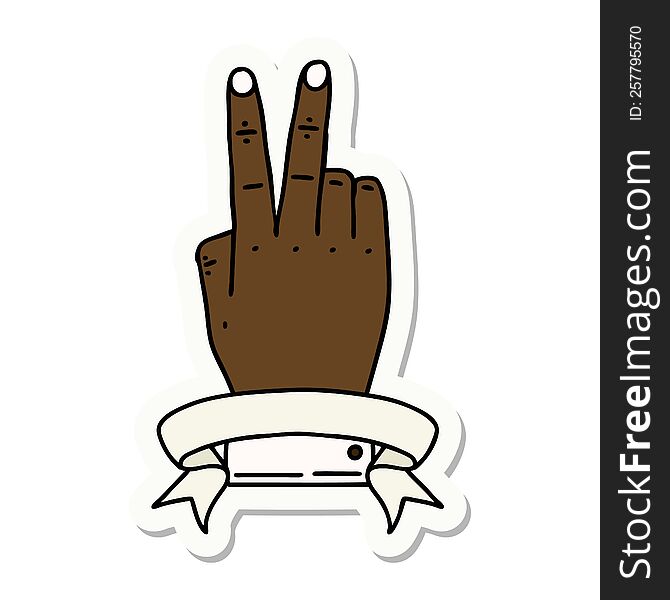 Victory V Hand Gesture With Banner Sticker