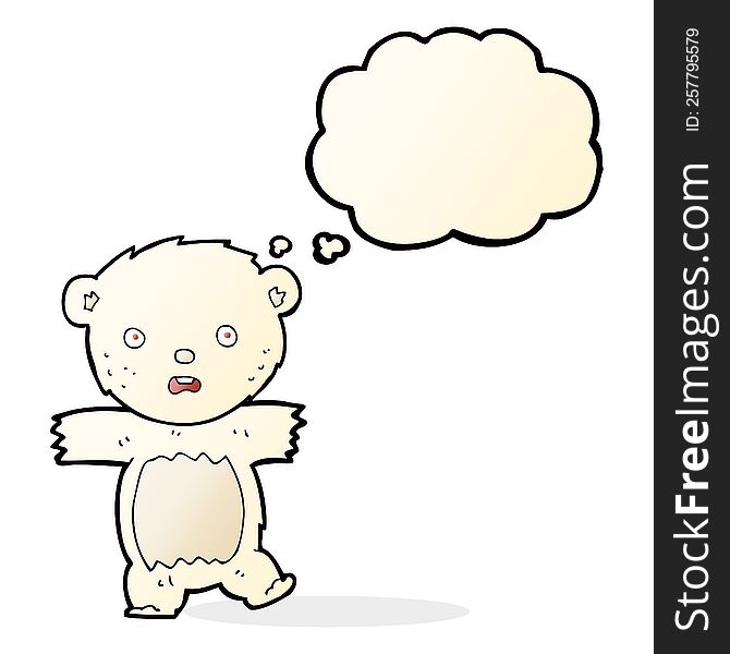 cartoon shocked polar bear cub with thought bubble