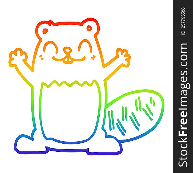 Rainbow Gradient Line Drawing Cartoon Beaver
