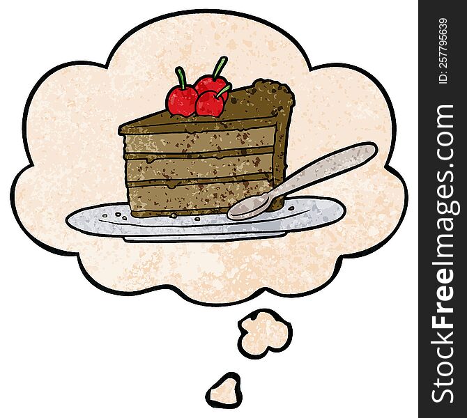 cartoon chocolate cake with thought bubble in grunge texture style. cartoon chocolate cake with thought bubble in grunge texture style