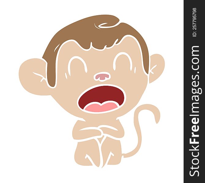 Yawning Flat Color Style Cartoon Monkey