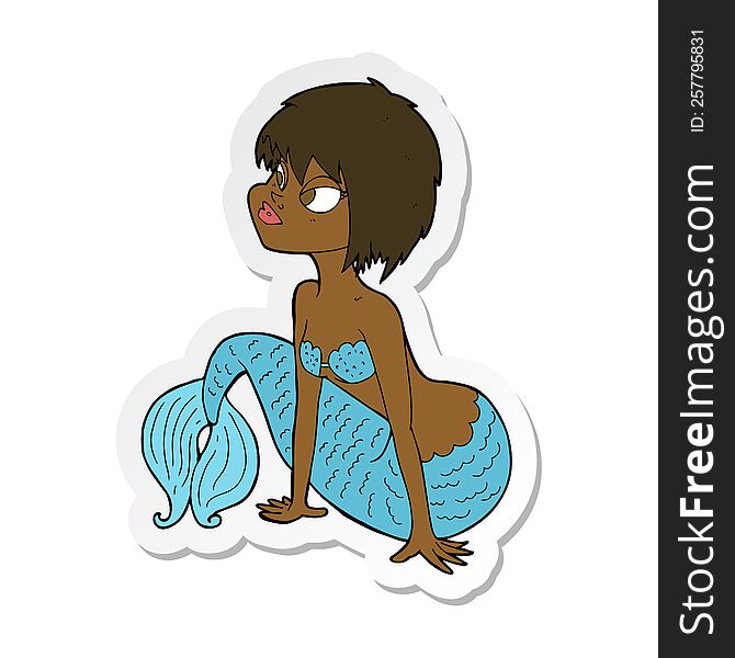 Sticker Of A Cartoon Pretty Mermaid