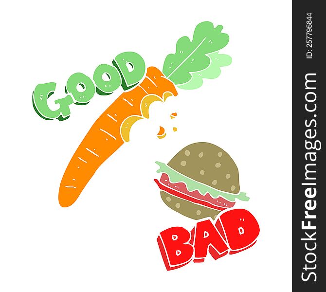 flat color illustration of a good and bad food