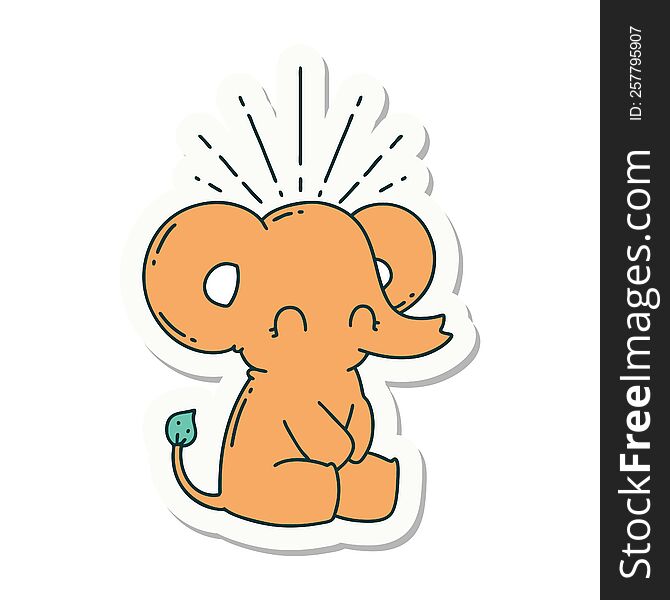 Sticker Of Tattoo Style Cute Elephant