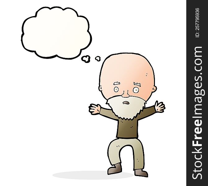 Cartoon Panicking Old Man With Thought Bubble
