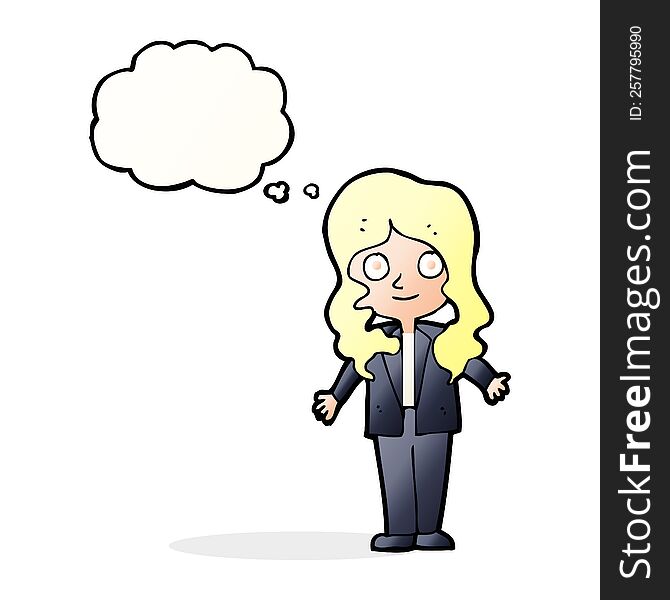 cartoon friendly business woman with thought bubble