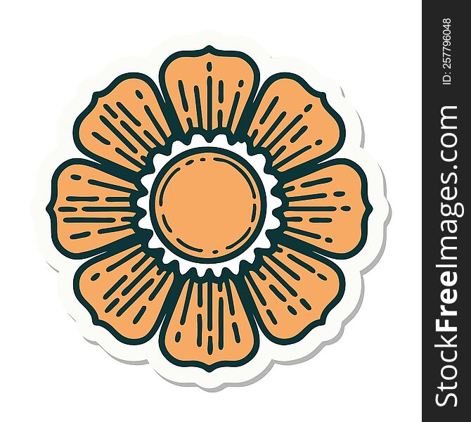 sticker of tattoo in traditional style of a flower. sticker of tattoo in traditional style of a flower
