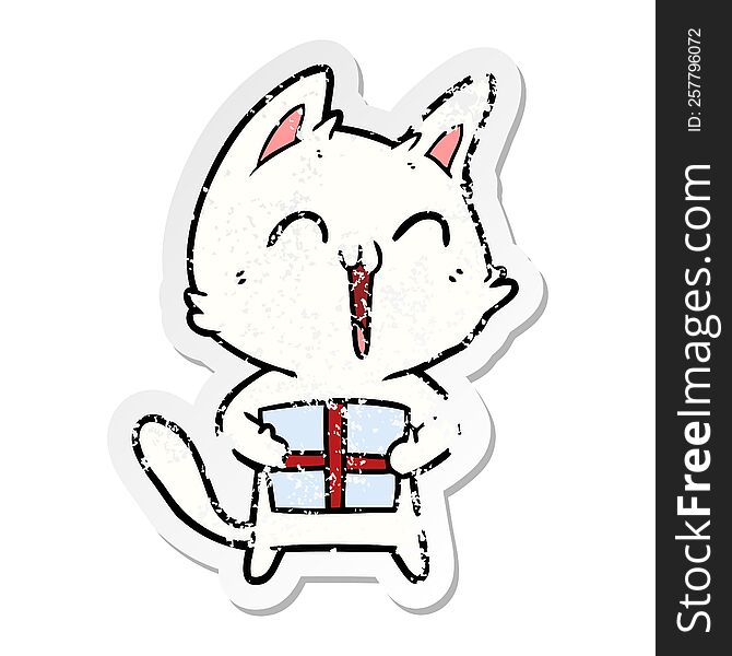 Distressed Sticker Of A Happy Cartoon Cat